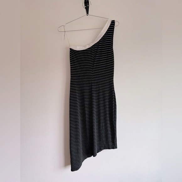 Vintage Y2K Asymmetrical Dress Black White Stripe - Picture 3 of 9